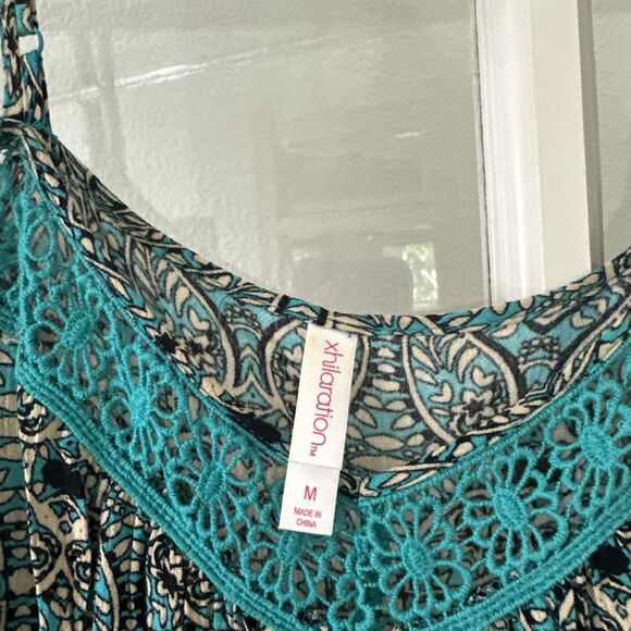Xhilaration Cold Shoulder Maxi Sundress Womens Medium Paisley Green - Picture 3 of 10